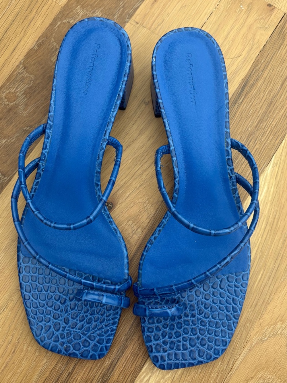 Reformation blue block heeled sandals